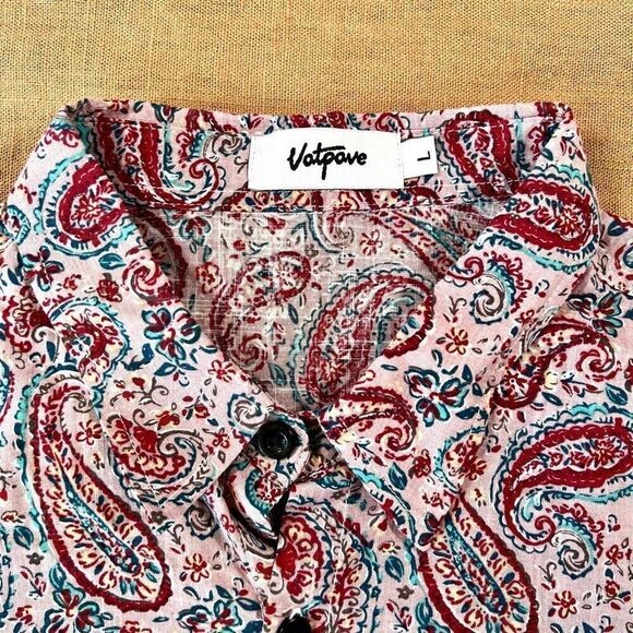 Vatpave‎ Men's Multicolor Paisley Allover Print Short Sleeve Shirt Size Large - Picture 2 of 4
